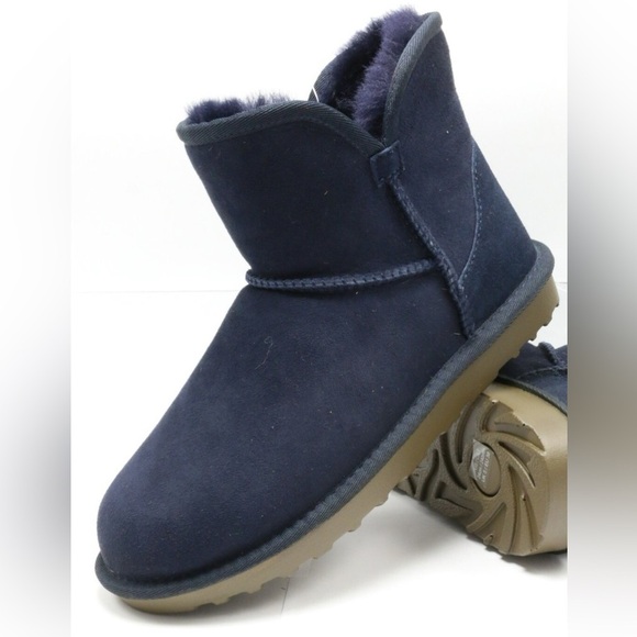 Cozy Navy Blue Mini Shearling Ankle Boots 6 - Picture 11 of 12
